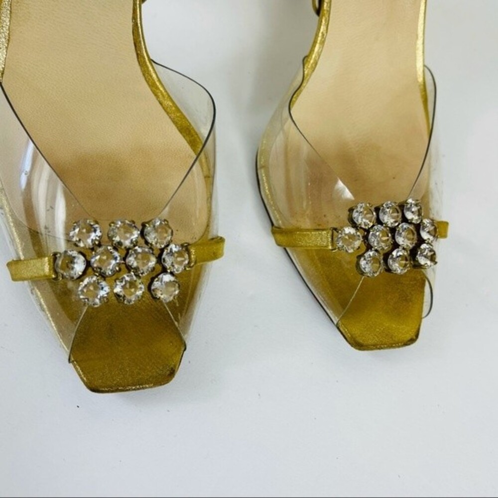 PEDRO GARCIA Retro Gold Metallic Jewel Glitter Peep Toe D'Orsay Heels Shoes 7.5 - Picture 6 of 16